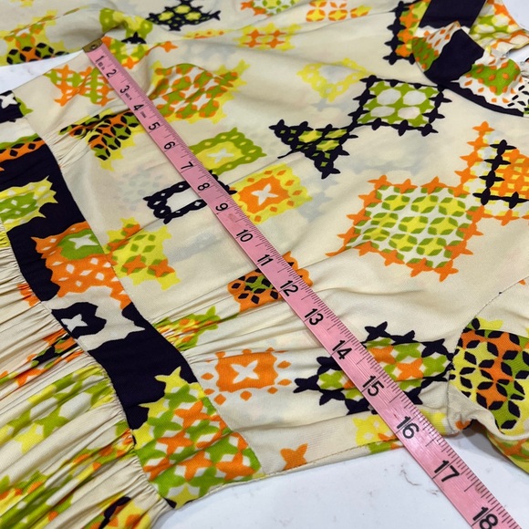Vintage Handmade 1960s 1970s Geometric Print Long Sleeve Empire Dress - Picture 7 of 9